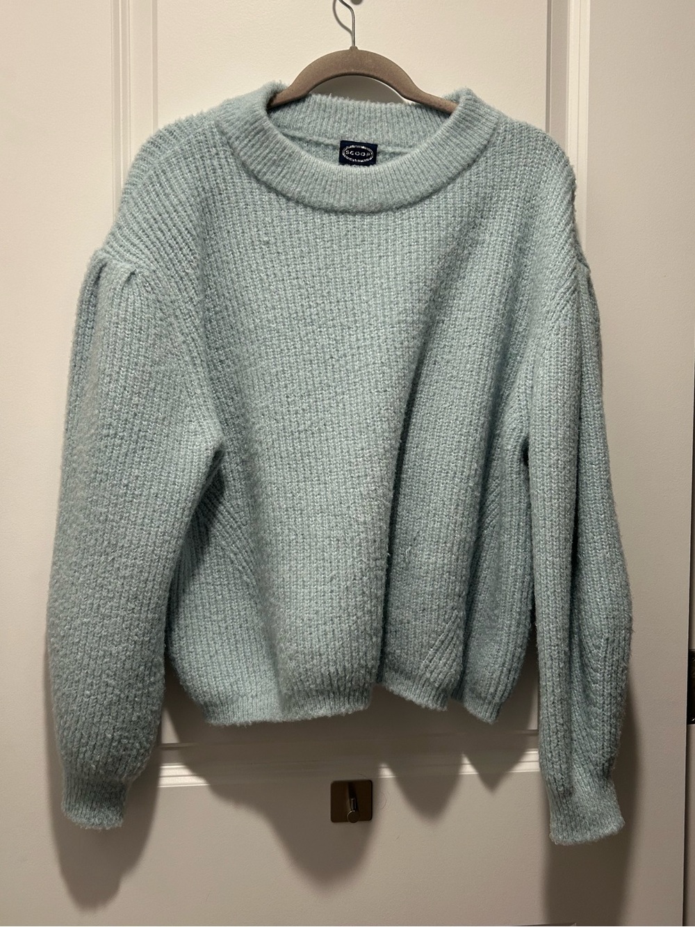 Scoop Fuzzy Knit Sweater XXL 20 Light Blue Balloon Sleeve Cozy Pullover